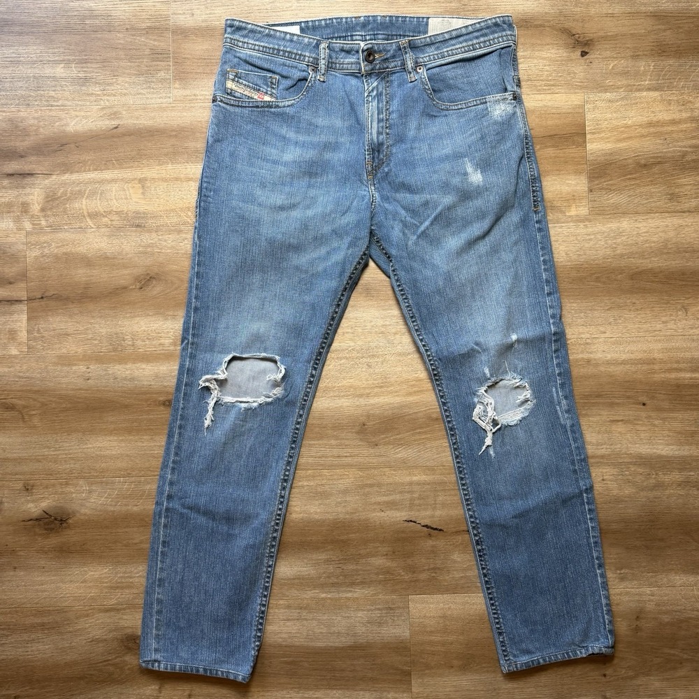 Diesel Thommer Jeans Men 32x27 Blue Slim Skinny Stretch Destroyed Italy 084UV